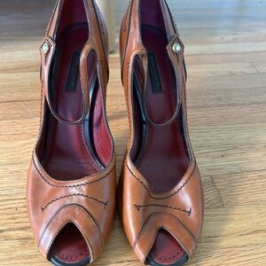 Loius Vuitton Brown Leather Peep-Toe Heels
